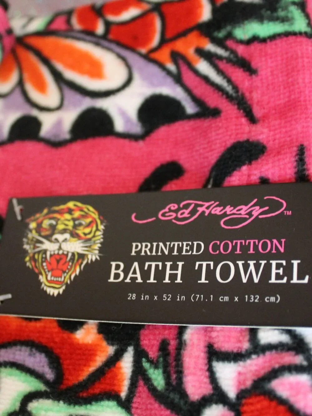 Ed Hardy Pink Tattoo Print Large Bath Towels NWT